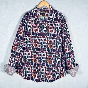 Robert Graham Shirt Mens XXL Blue Red Cotton Flip Cuff Casual Button Down